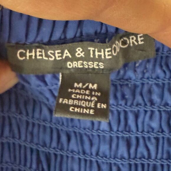 Chelsea & Theodore Square Neck Tiered Maxi Dress Size Medium Blue White Beachy - Picture 5 of 9